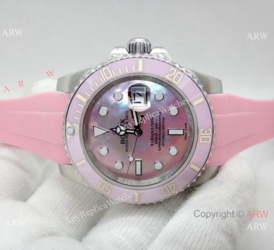 High Quality Rolex Submariner Pink MOP dial Rubber Strap 40mm Watch